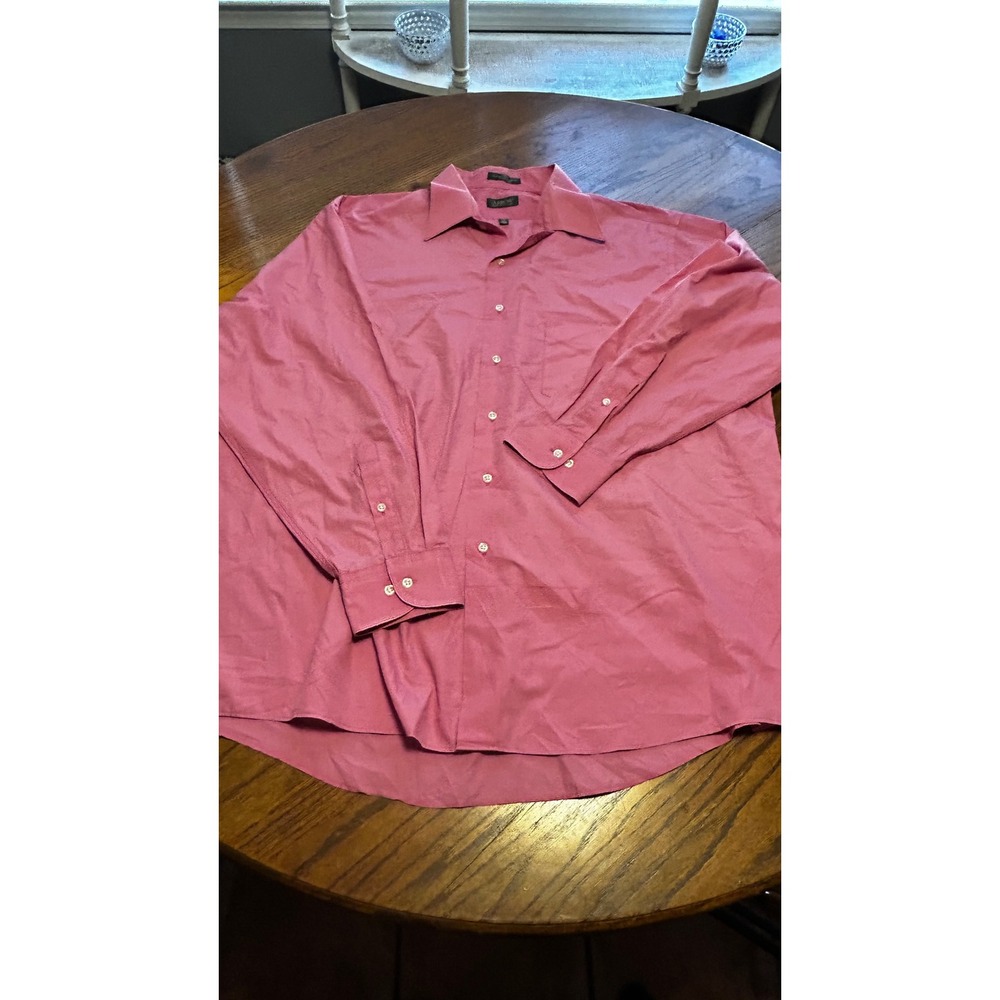 Arrow Mens Wrinkle Free Dress Shirt Pink Long Sleeve Button Down 18 34/35 2xl